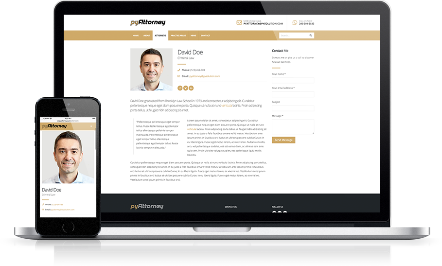Mockup pyAttorney Legal Website Attorney Detail