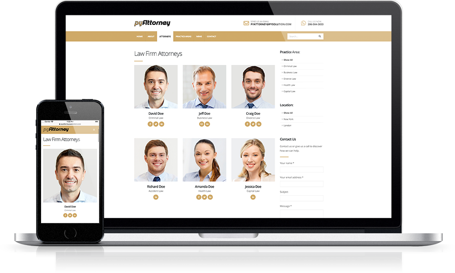 Mockup pyAttorney Legal Website Attorneys
