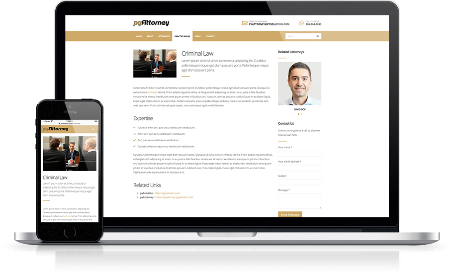 Mockup pyAttorney Legal Website Practice Details