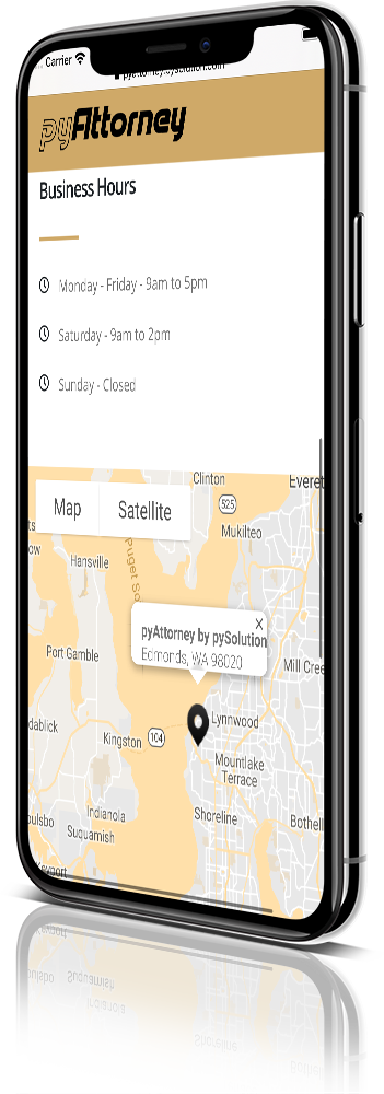 iPhone X Mockup pyAttorney Legal Website Contact Us