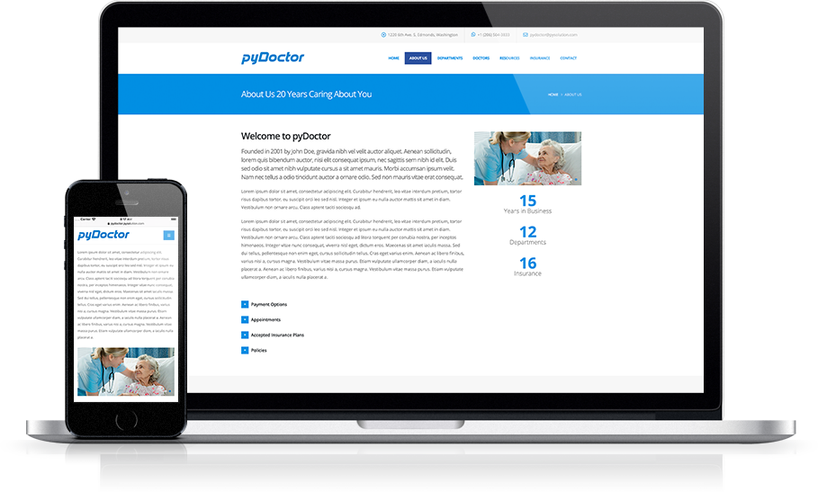 Mockup pyDoctor Medical Website About Us Page
