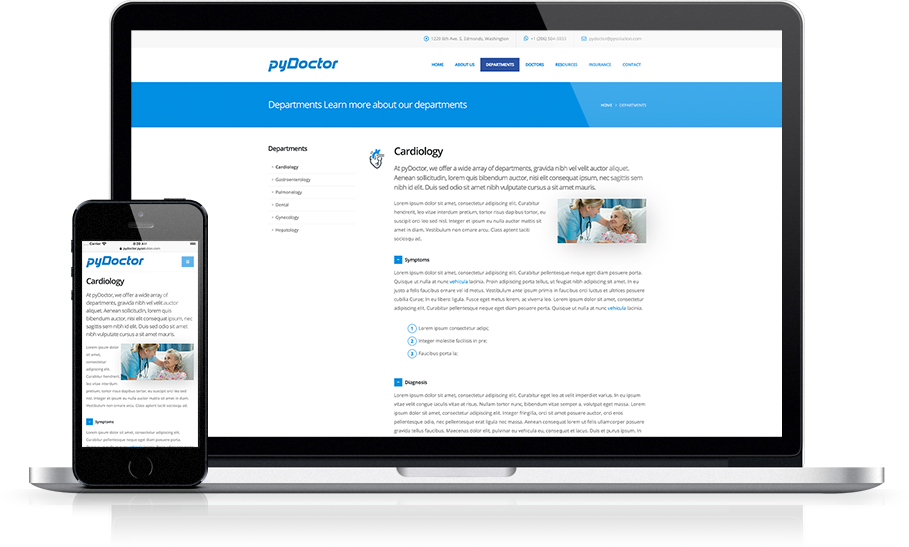 Mockup pyDoctor Medical Website Departments Detail