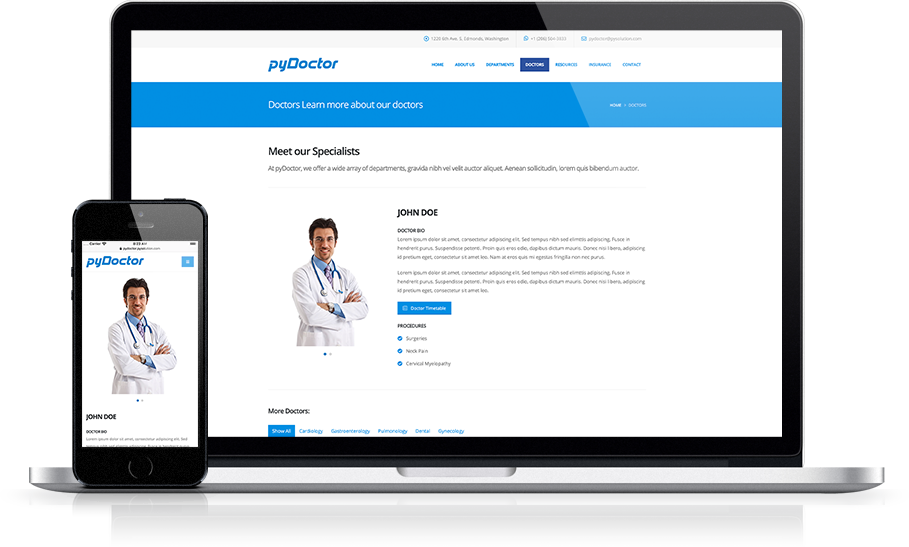 Mockup pyDoctor Medical Website Doctor Detail
