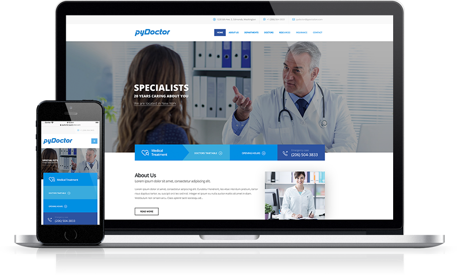 Mockup pyDoctor Medical Website Home Page