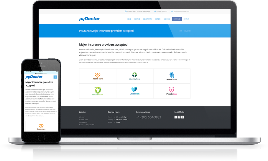 Mockup pyDoctor Medical Website Insurance