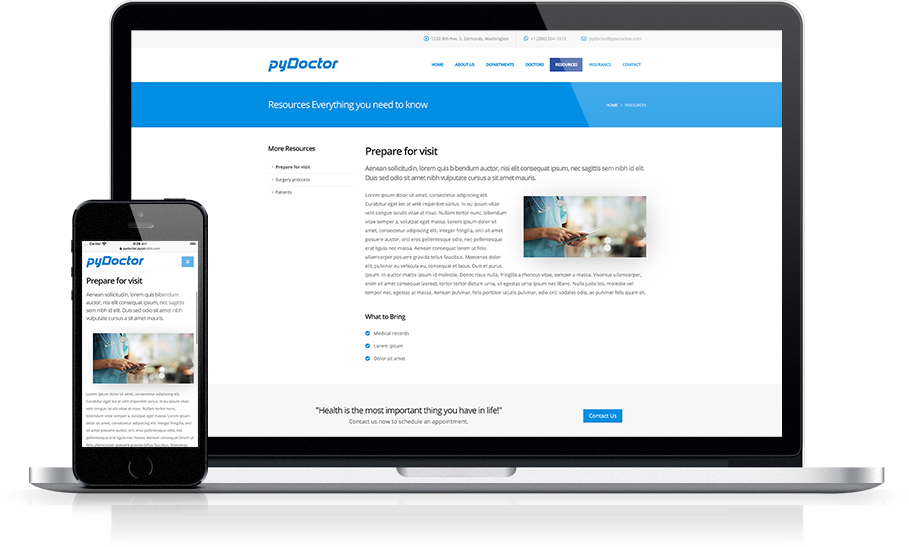 Mockup pyDoctor Medical Website Resource Detail