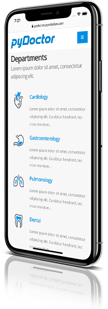 iPhone X Mockup pyDoctor Medical Website Departments