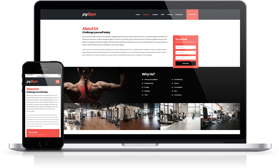 Mockup pyGym Fitness Website About Us