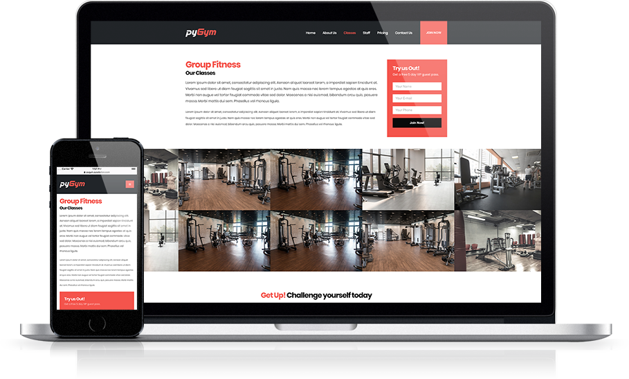 Mockup pyGym Fitness Website Class Detail