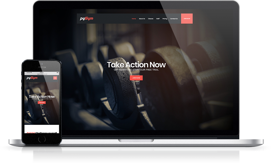 Mockup pyGym Fitness Website Home Page