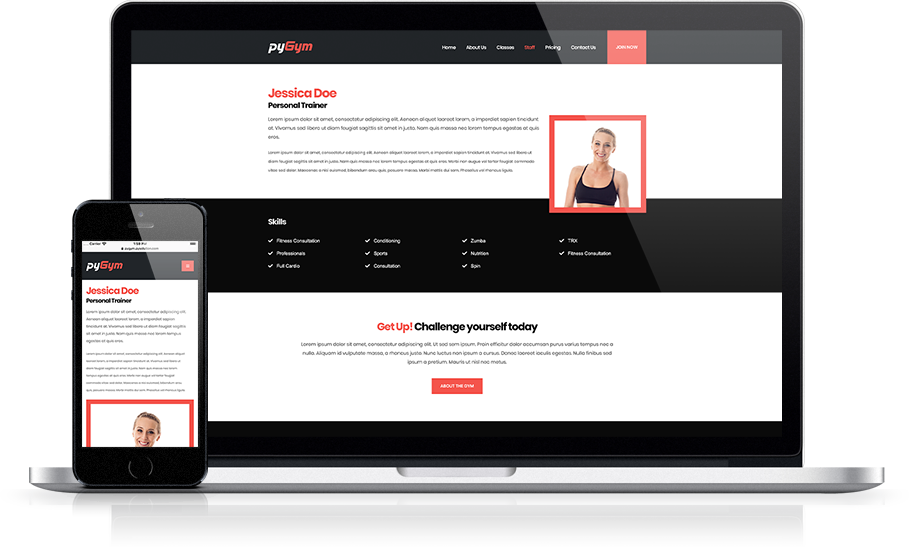Mockup pyGym Fitness Website Staff Detail