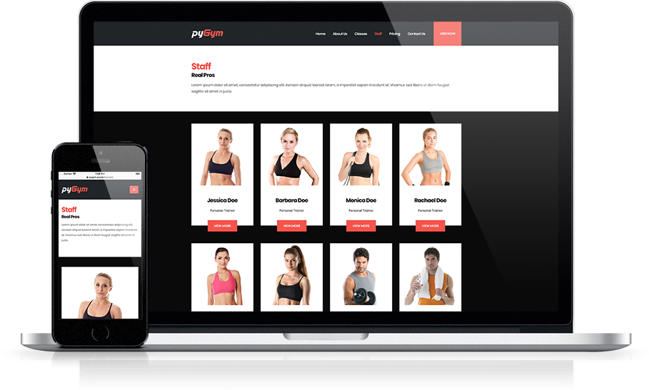 Mockup pyGym Fitness Website Staff List