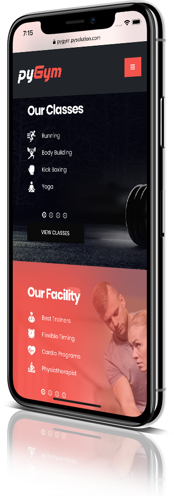 iPhone X Mockup pyGym Fitness Website Classes
