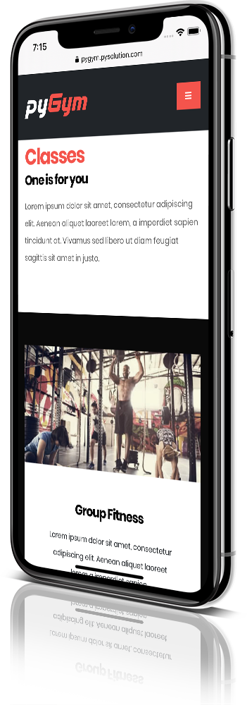 iPhone X Mockup pyGym Fitness Website Class Details