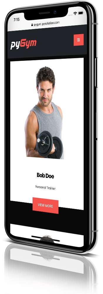 iPhone X Mockup pyGym Fitness Website Staff Fitness Trainers