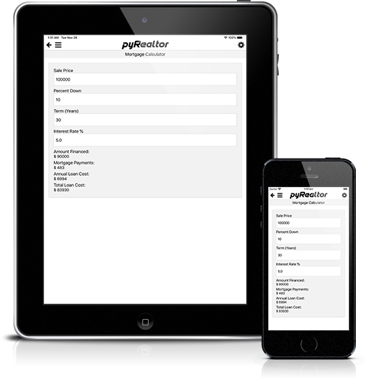 Mockup pyRealtor Mobile Application Mortgage Calculator