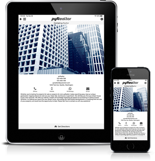 Mockup pyRealtor Mobile Application Contact