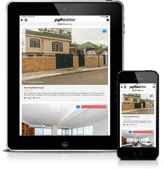 Mockup pyRealtor Mobile Application FSBO List View