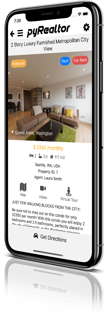 iPhone X Mockup pyRealtor Mobile Application Property Detail